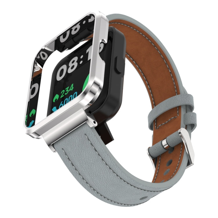 For Xiaomi Mi Watch Lite / Redmi Watch Genuine Leather Metal Case Integrated Watch Band
