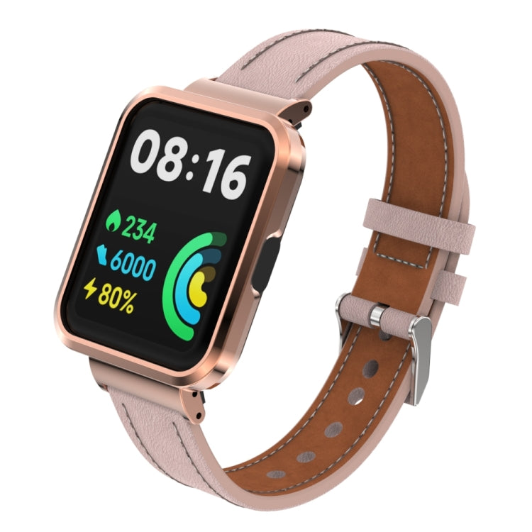 For Xiaomi Mi Watch Lite / Redmi Watch Genuine Leather Metal Case Integrated Watch Band