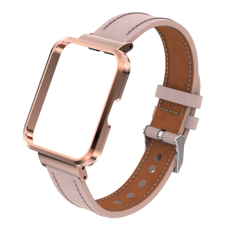 For Xiaomi Mi Watch Lite / Redmi Watch Genuine Leather Metal Case Integrated Watch Band