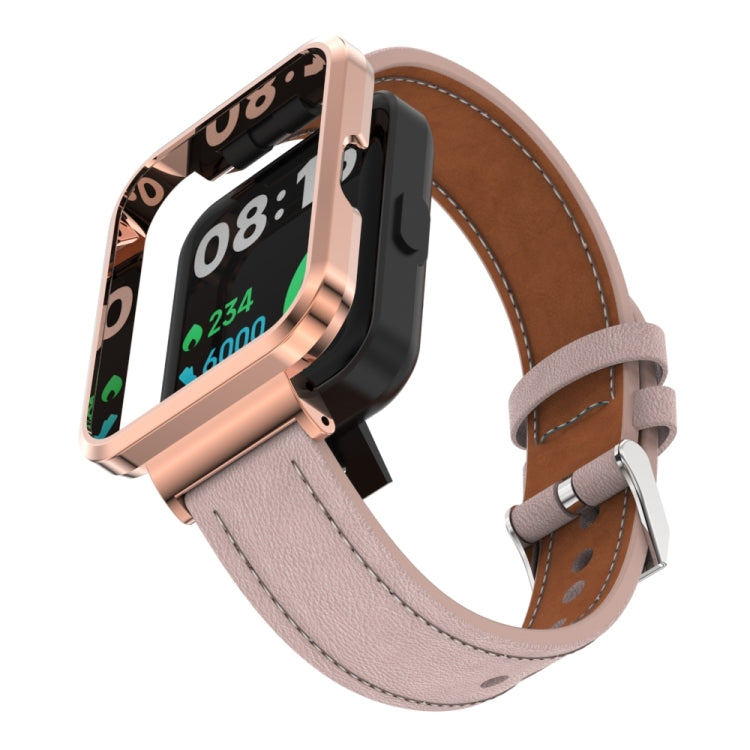 For Xiaomi Mi Watch Lite / Redmi Watch Genuine Leather Metal Case Integrated Watch Band