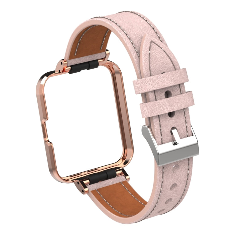 For Xiaomi Mi Watch Lite / Redmi Watch Genuine Leather Metal Case Integrated Watch Band