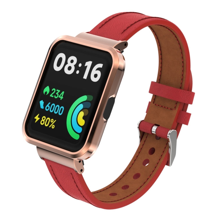 For Xiaomi Mi Watch Lite / Redmi Watch Genuine Leather Metal Case Integrated Watch Band