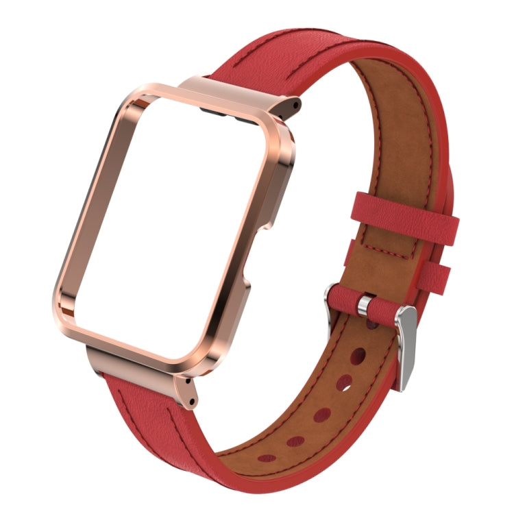 For Xiaomi Mi Watch Lite / Redmi Watch Genuine Leather Metal Case Integrated Watch Band