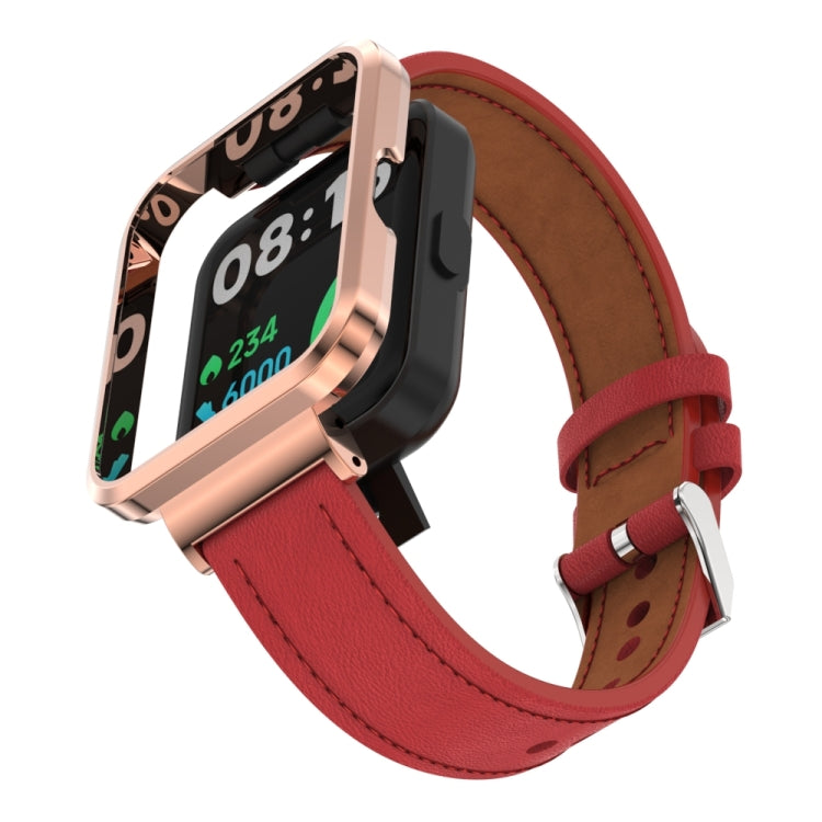 For Xiaomi Mi Watch Lite / Redmi Watch Genuine Leather Metal Case Integrated Watch Band