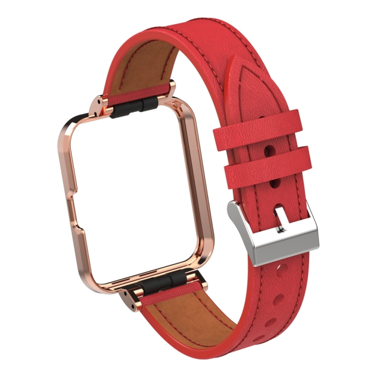 For Xiaomi Mi Watch Lite / Redmi Watch Genuine Leather Metal Case Integrated Watch Band