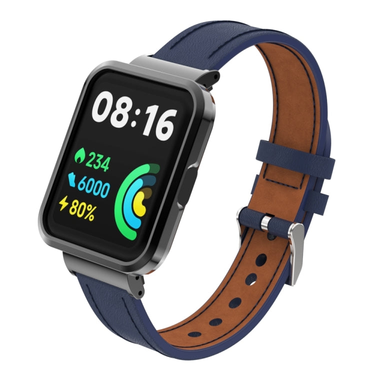 For Xiaomi Mi Watch Lite / Redmi Watch Genuine Leather Metal Case Integrated Watch Band