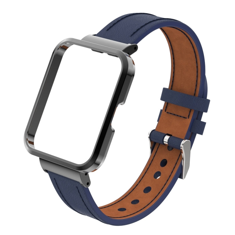 For Xiaomi Mi Watch Lite / Redmi Watch Genuine Leather Metal Case Integrated Watch Band