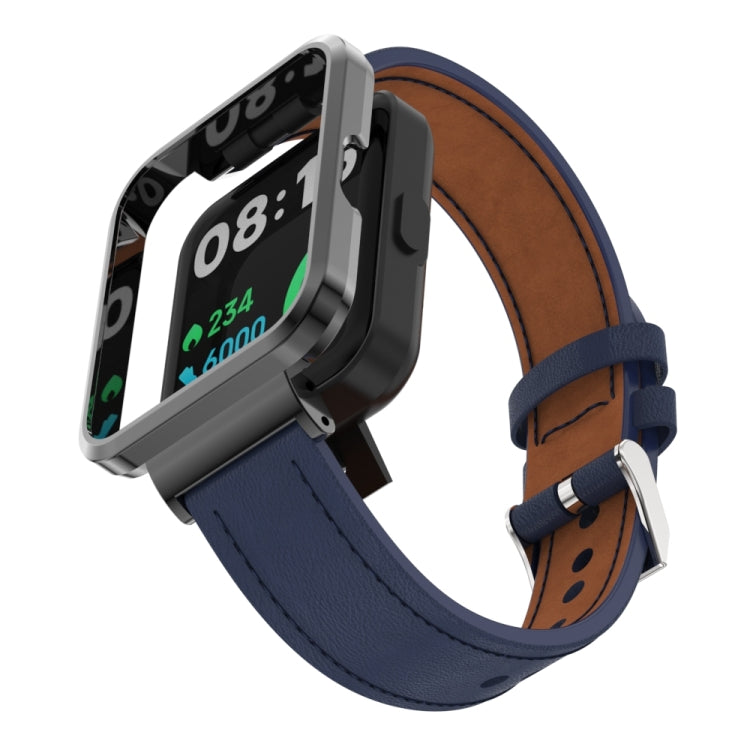 For Xiaomi Mi Watch Lite / Redmi Watch Genuine Leather Metal Case Integrated Watch Band