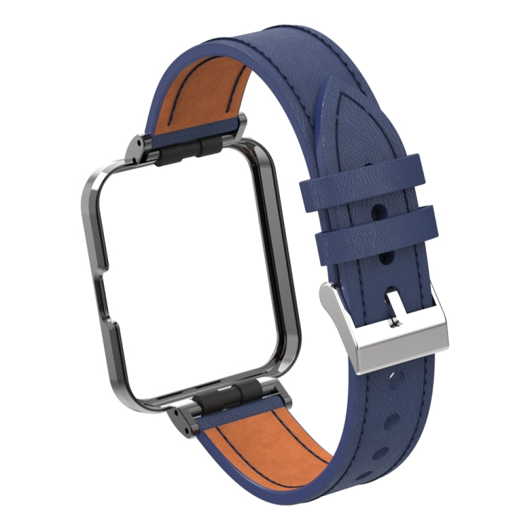 For Xiaomi Mi Watch Lite / Redmi Watch Genuine Leather Metal Case Integrated Watch Band