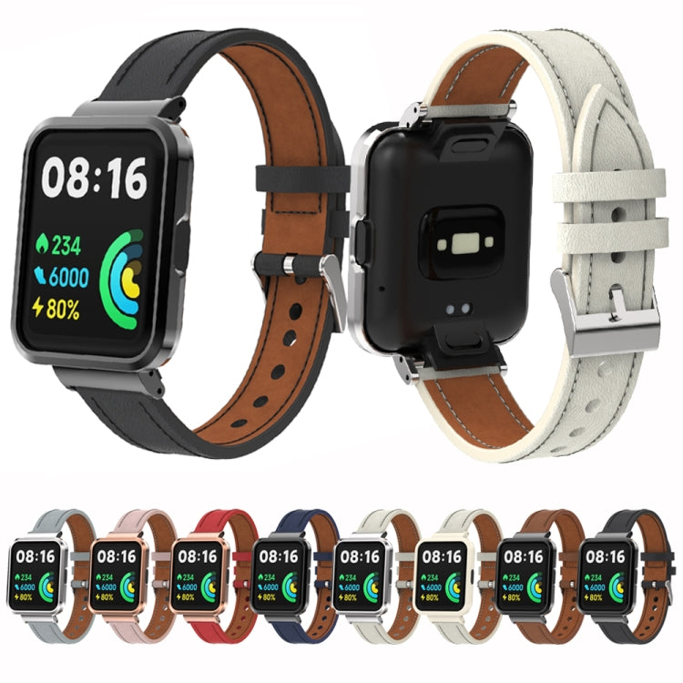For Xiaomi Mi Watch Lite / Redmi Watch Genuine Leather Metal Case Integrated Watch Band