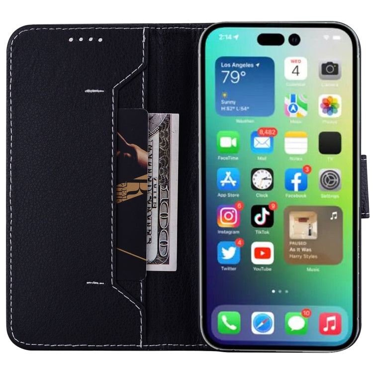 For iPhone 14 Pro Max Litchi RFID Leather Phone Case