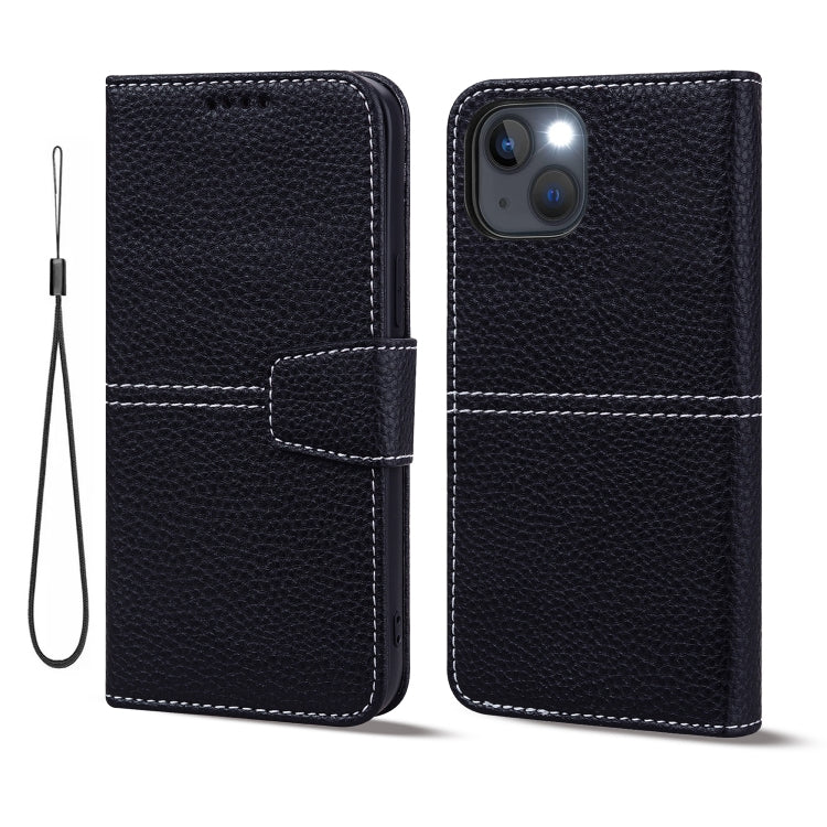 For iPhone 14 Plus Litchi RFID Leather Phone Case
