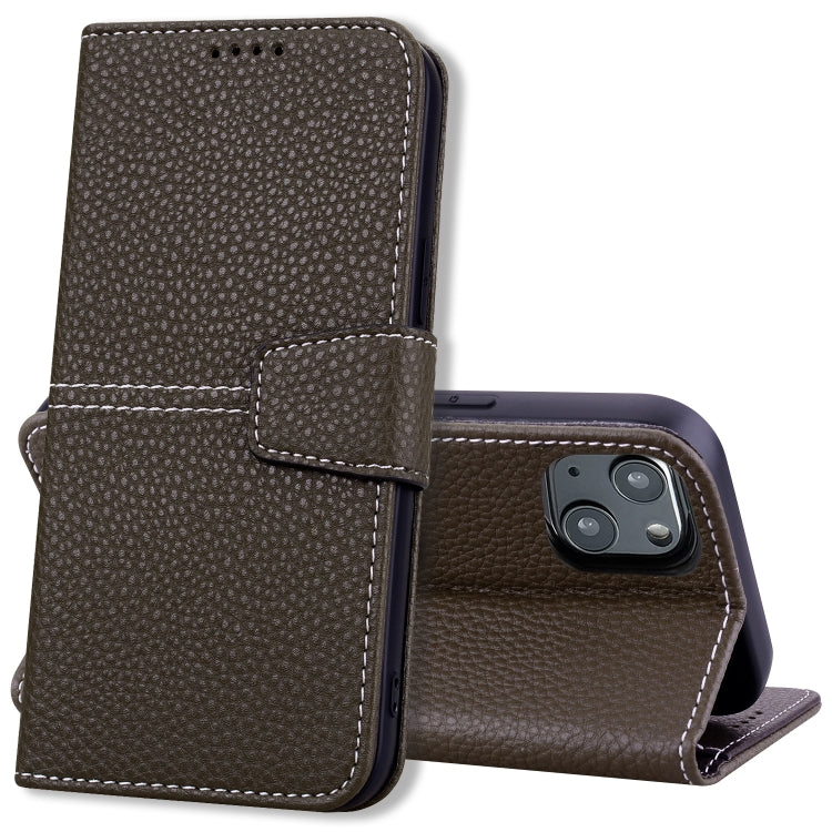 For iPhone 14 Litchi RFID Leather Phone Case