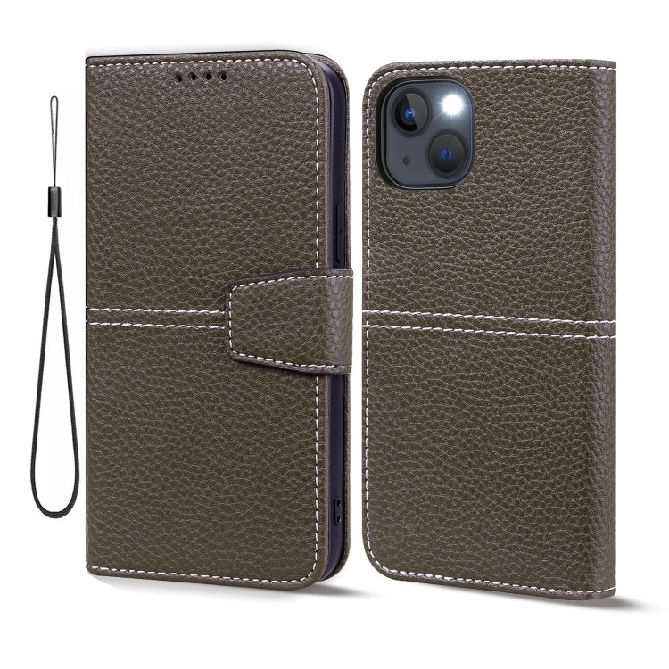 For iPhone 14 Litchi RFID Leather Phone Case