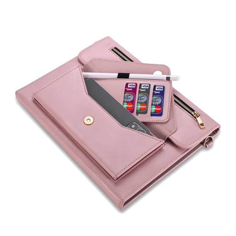 For Samsung Galaxy Tab S6 T860 3-fold Zipper Leather Tablet Case Crossbody Pocket Bag