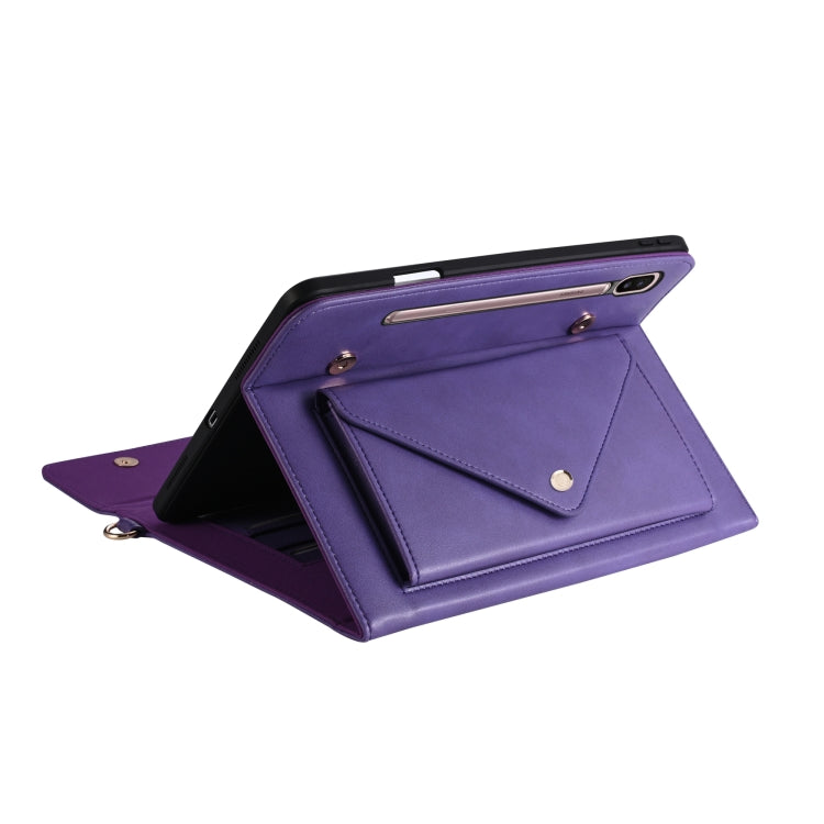 For Samsung Galaxy Tab S6 T860 3-fold Zipper Leather Tablet Case Crossbody Pocket Bag