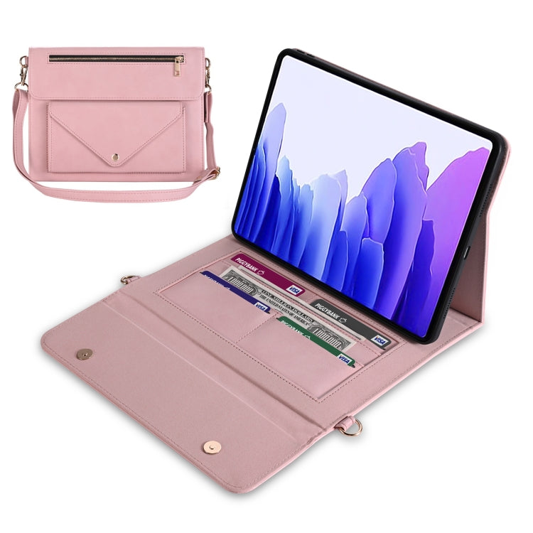 For Samsung Galaxy Tab S7 / S8 3-fold Zipper Leather Tablet Case Crossbody Pocket Bag