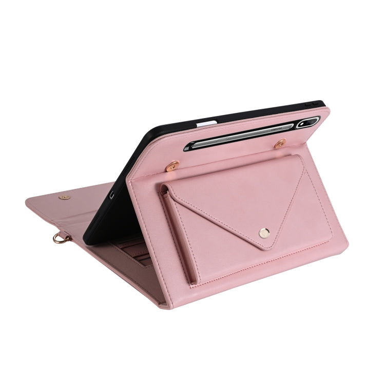 For Samsung Galaxy Tab S7 / S8 3-fold Zipper Leather Tablet Case Crossbody Pocket Bag