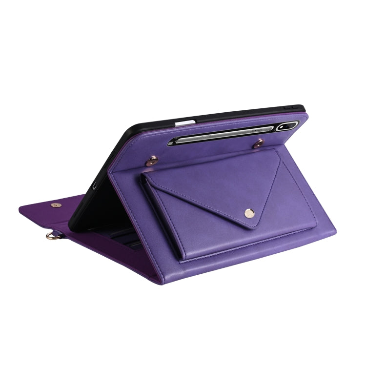 For Samsung Galaxy Tab S7 / S8 3-fold Zipper Leather Tablet Case Crossbody Pocket Bag