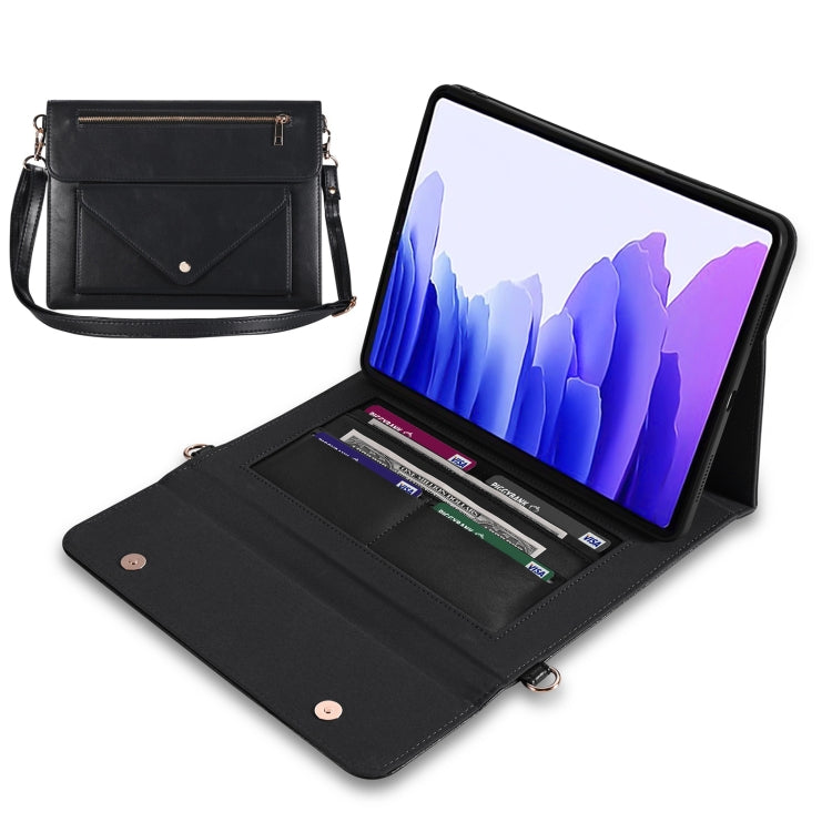 For Samsung Galaxy Tab S7+ / S8+ / S7 FE 3-fold Zipper Leather Tablet Case Crossbody Pocket Bag
