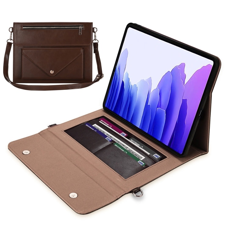 For Samsung Galaxy Tab S7+ / S8+ / S7 FE 3-fold Zipper Leather Tablet Case Crossbody Pocket Bag