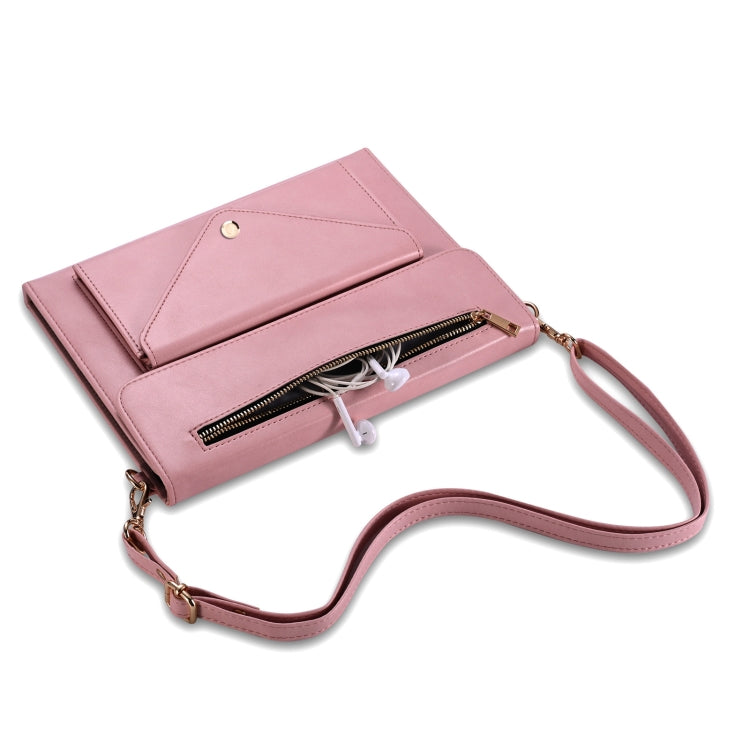 For Samsung Galaxy Tab S7+ / S8+ / S7 FE 3-fold Zipper Leather Tablet Case Crossbody Pocket Bag