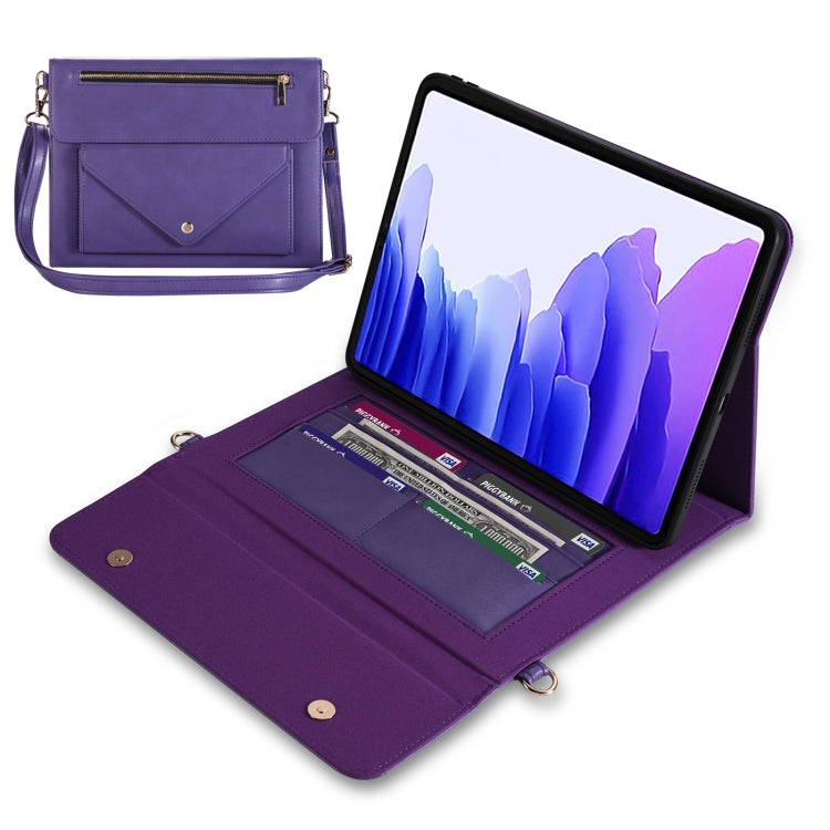 For Samsung Galaxy Tab A7 10.4 T500 / T505 3-fold Zipper Leather Tablet Case Crossbody Pocket Bag