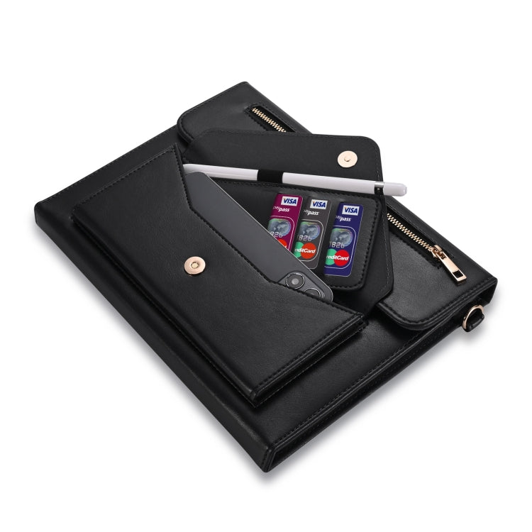 For Microsoft Surface Pro 7 / Pro 7+ 3-fold Zipper Leather Tablet Case Crossbody Pocket Bag