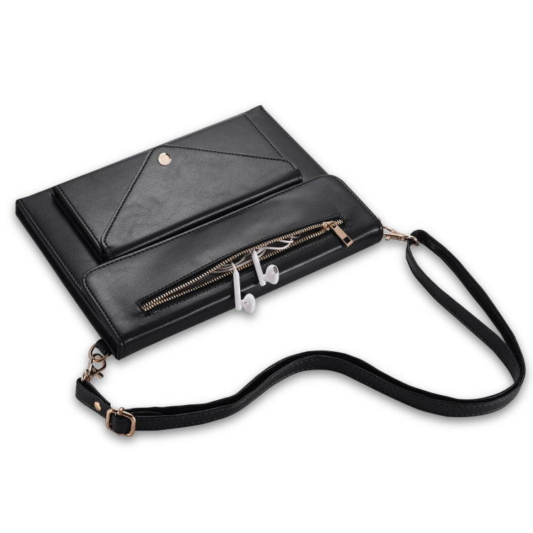 For Microsoft Surface Pro 7 / Pro 7+ 3-fold Zipper Leather Tablet Case Crossbody Pocket Bag