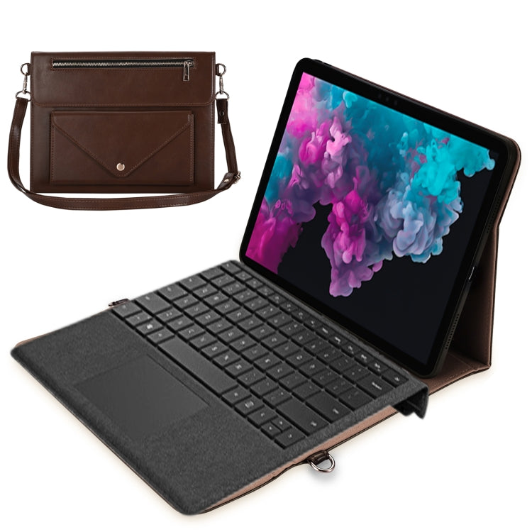 For Microsoft Surface Pro 7 / Pro 7+ 3-fold Zipper Leather Tablet Case Crossbody Pocket Bag