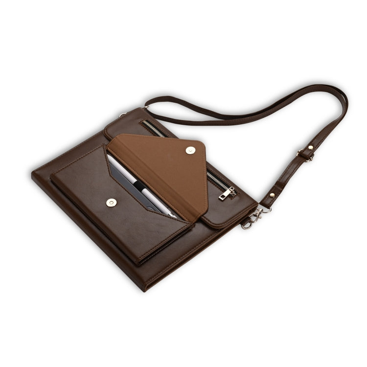 For Microsoft Surface Pro 7 / Pro 7+ 3-fold Zipper Leather Tablet Case Crossbody Pocket Bag