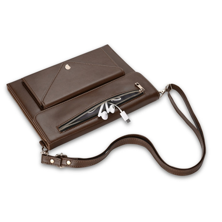 For Microsoft Surface Pro 7 / Pro 7+ 3-fold Zipper Leather Tablet Case Crossbody Pocket Bag