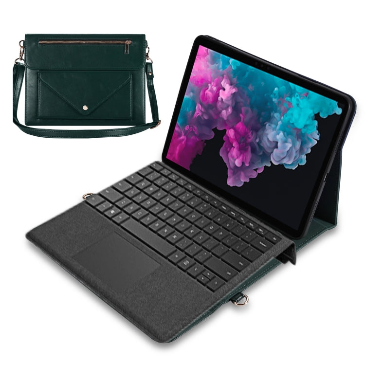 For Microsoft Surface Pro 7 / Pro 7+ 3-fold Zipper Leather Tablet Case Crossbody Pocket Bag