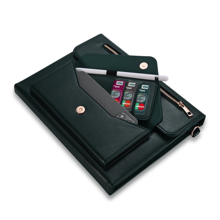 For Microsoft Surface Pro 7 / Pro 7+ 3-fold Zipper Leather Tablet Case Crossbody Pocket Bag