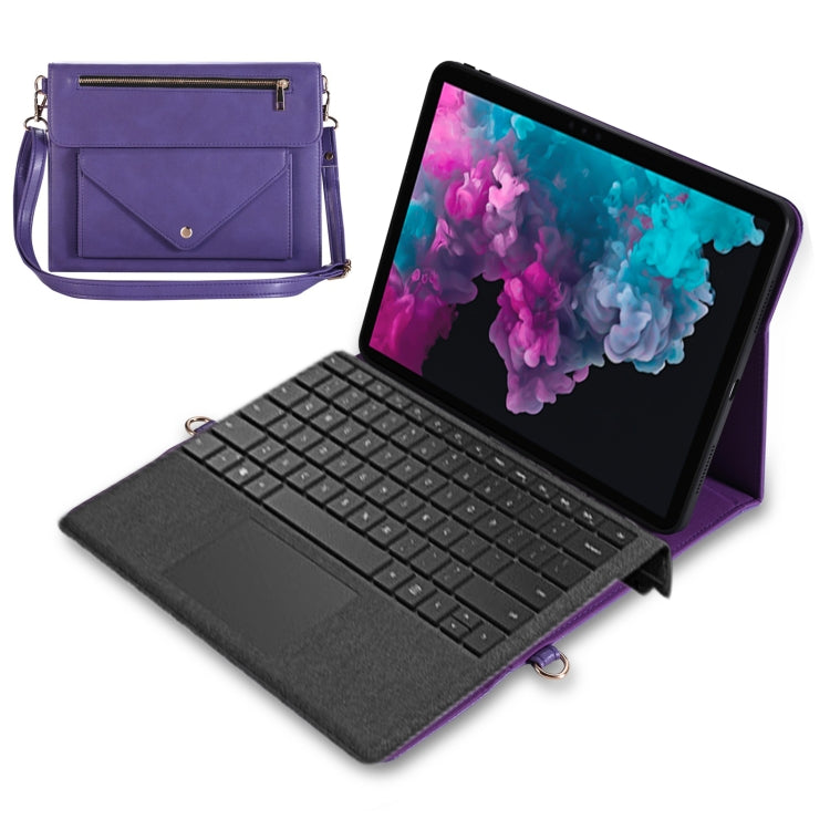 For Microsoft Surface Pro 7 / Pro 7+ 3-fold Zipper Leather Tablet Case Crossbody Pocket Bag