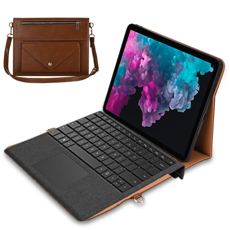 For Microsoft Surface Pro 7 / Pro 7+ 3-fold Zipper Leather Tablet Case Crossbody Pocket Bag