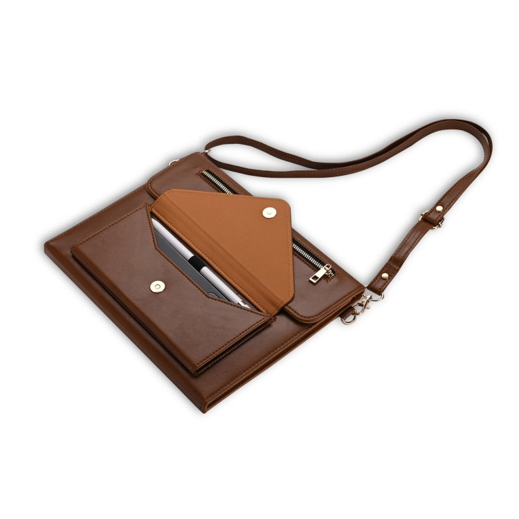 For Microsoft Surface Pro 7 / Pro 7+ 3-fold Zipper Leather Tablet Case Crossbody Pocket Bag