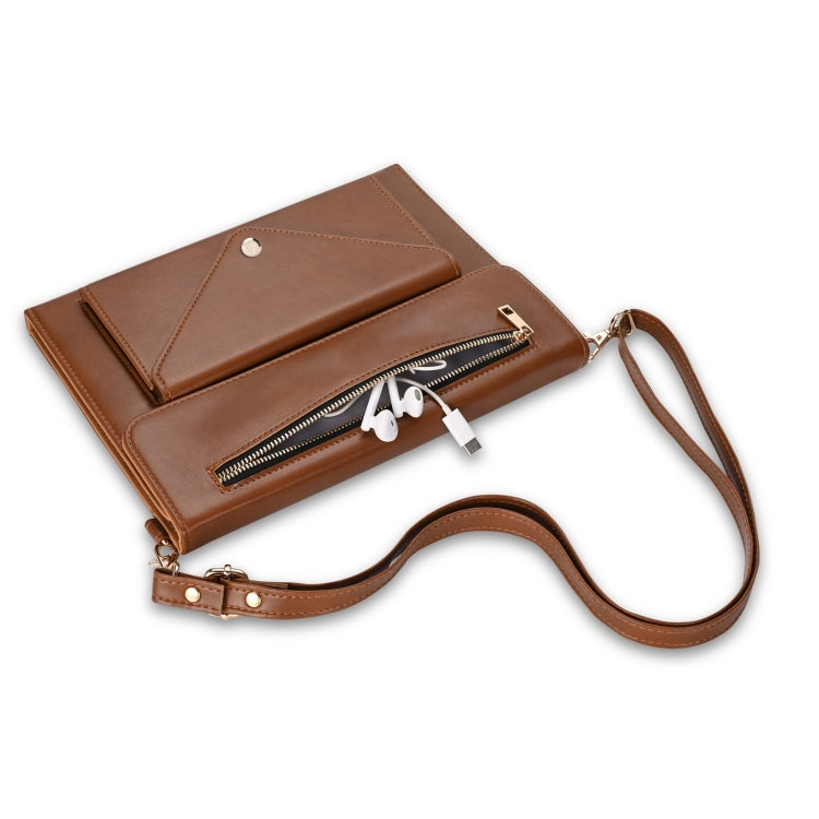 For Microsoft Surface Pro 7 / Pro 7+ 3-fold Zipper Leather Tablet Case Crossbody Pocket Bag
