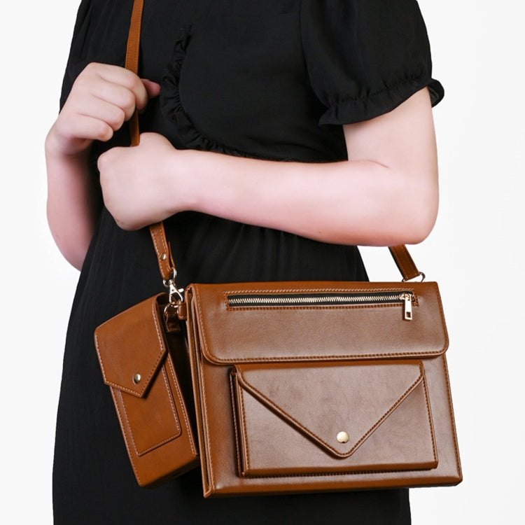 For Microsoft Surface Pro 7 / Pro 7+ 3-fold Zipper Leather Tablet Case Crossbody Pocket Bag