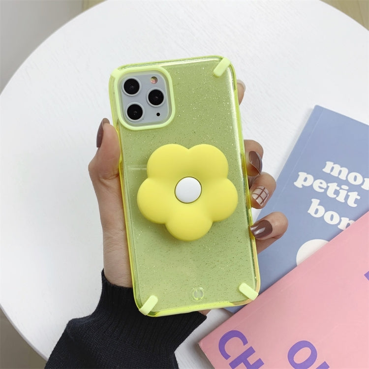 For iPhone 11 Glitter Powder Colorful Edge Shockproof Protective Case with Flower Holder