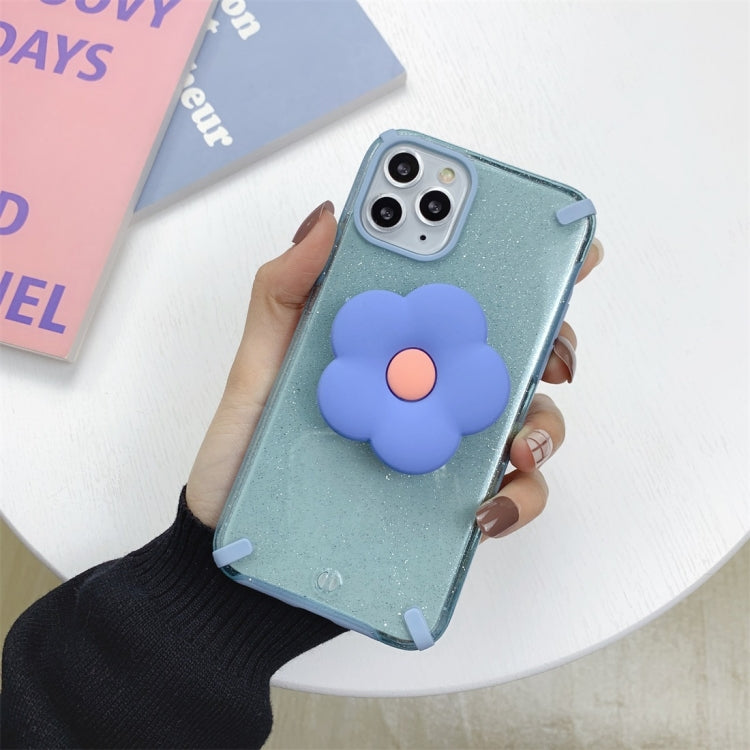 For iPhone 11 Pro Glitter Powder Colorful Edge Shockproof Protective Case with Flower Holder