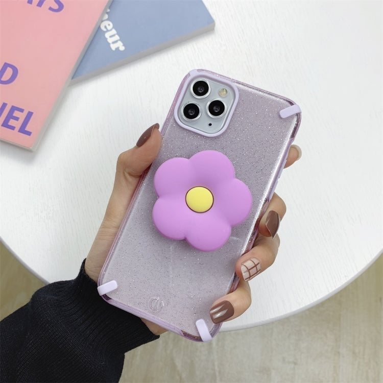 For iPhone 11 Pro Glitter Powder Colorful Edge Shockproof Protective Case with Flower Holder