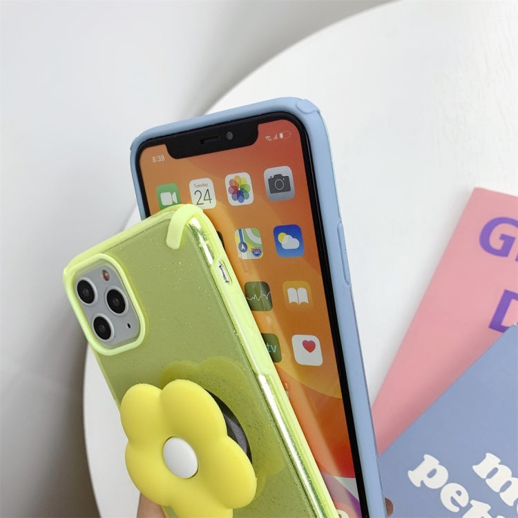 For iPhone 11 Pro Glitter Powder Colorful Edge Shockproof Protective Case with Flower Holder