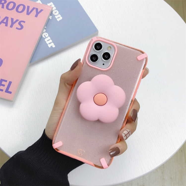 For iPhone 11 Pro Max Glitter Powder Colorful Edge Shockproof Protective Case with Flower Holder