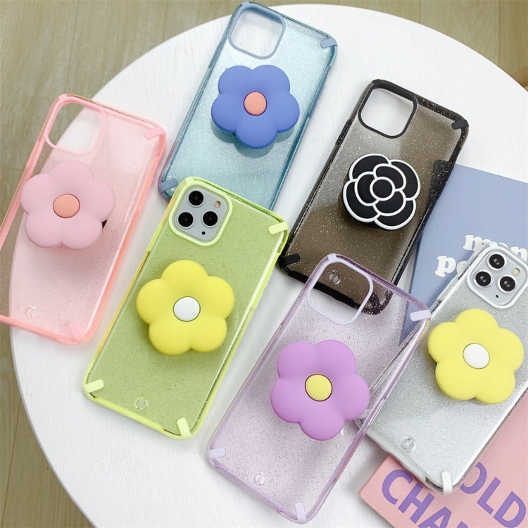For iPhone 11 Pro Max Glitter Powder Colorful Edge Shockproof Protective Case with Flower Holder