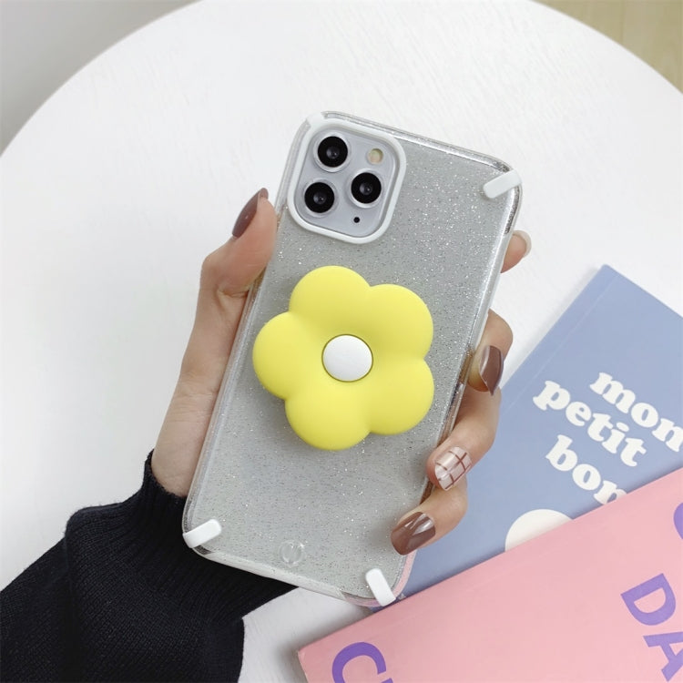 For iPhone 11 Pro Max Glitter Powder Colorful Edge Shockproof Protective Case with Flower Holder