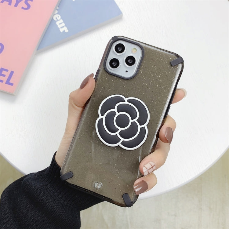 For iPhone 11 Pro Max Glitter Powder Colorful Edge Shockproof Protective Case with Flower Holder