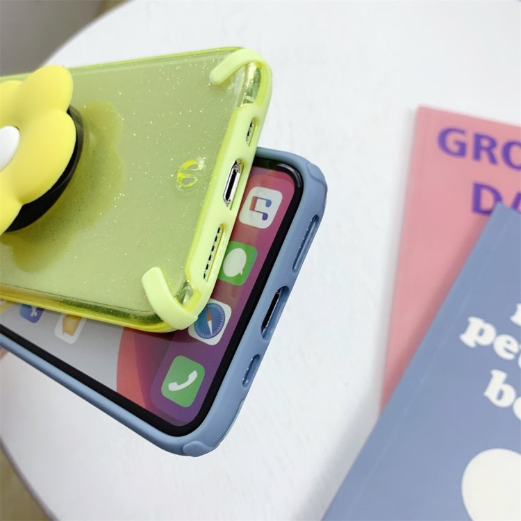 For iPhone 11 Pro Max Glitter Powder Colorful Edge Shockproof Protective Case with Flower Holder