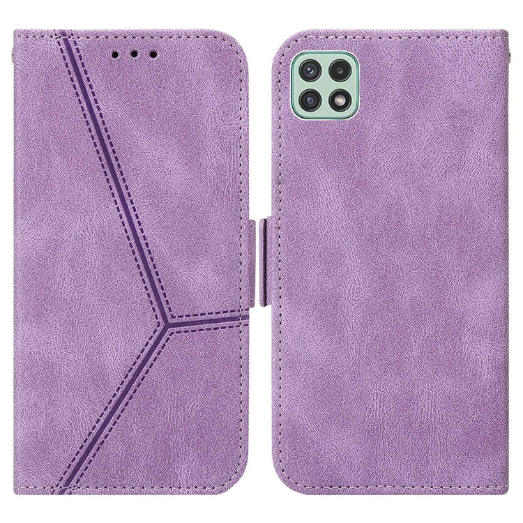 For Samsung Galaxy A22 5G Embossing Stripe RFID Leather Phone Case