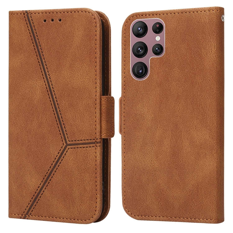For Samsung Galaxy S22 Ultra 5G Embossing Stripe RFID Leather Phone Case